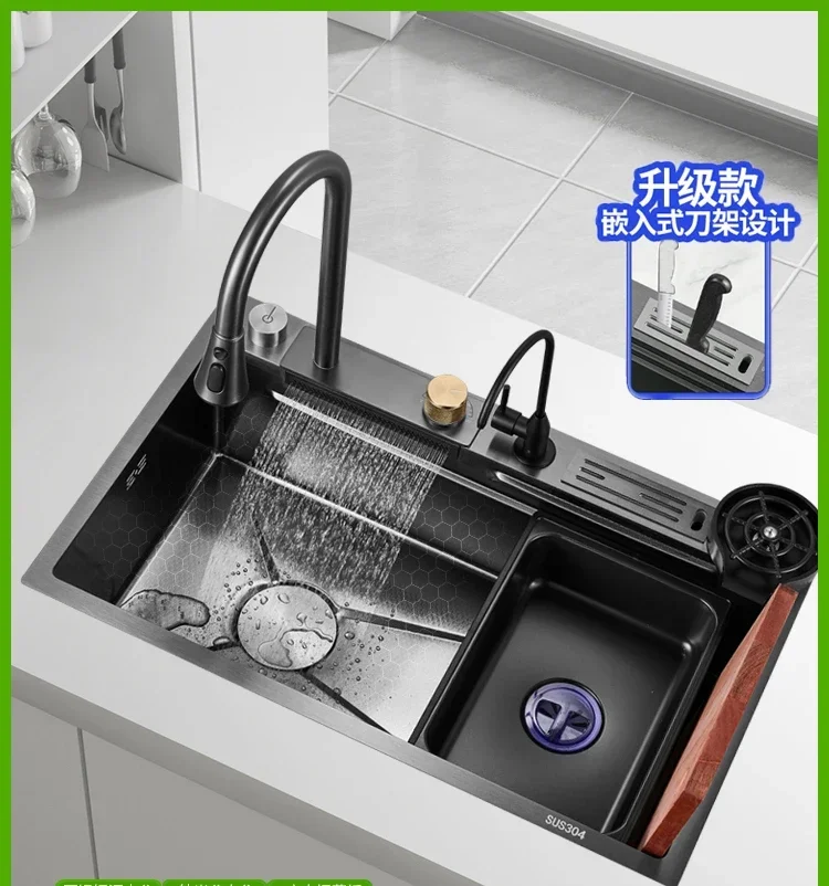 

Thickened stainless steel vegetable basin Kitchen Household Feiyu waterfall sink Dishwashing large single slot 주방 싱크대