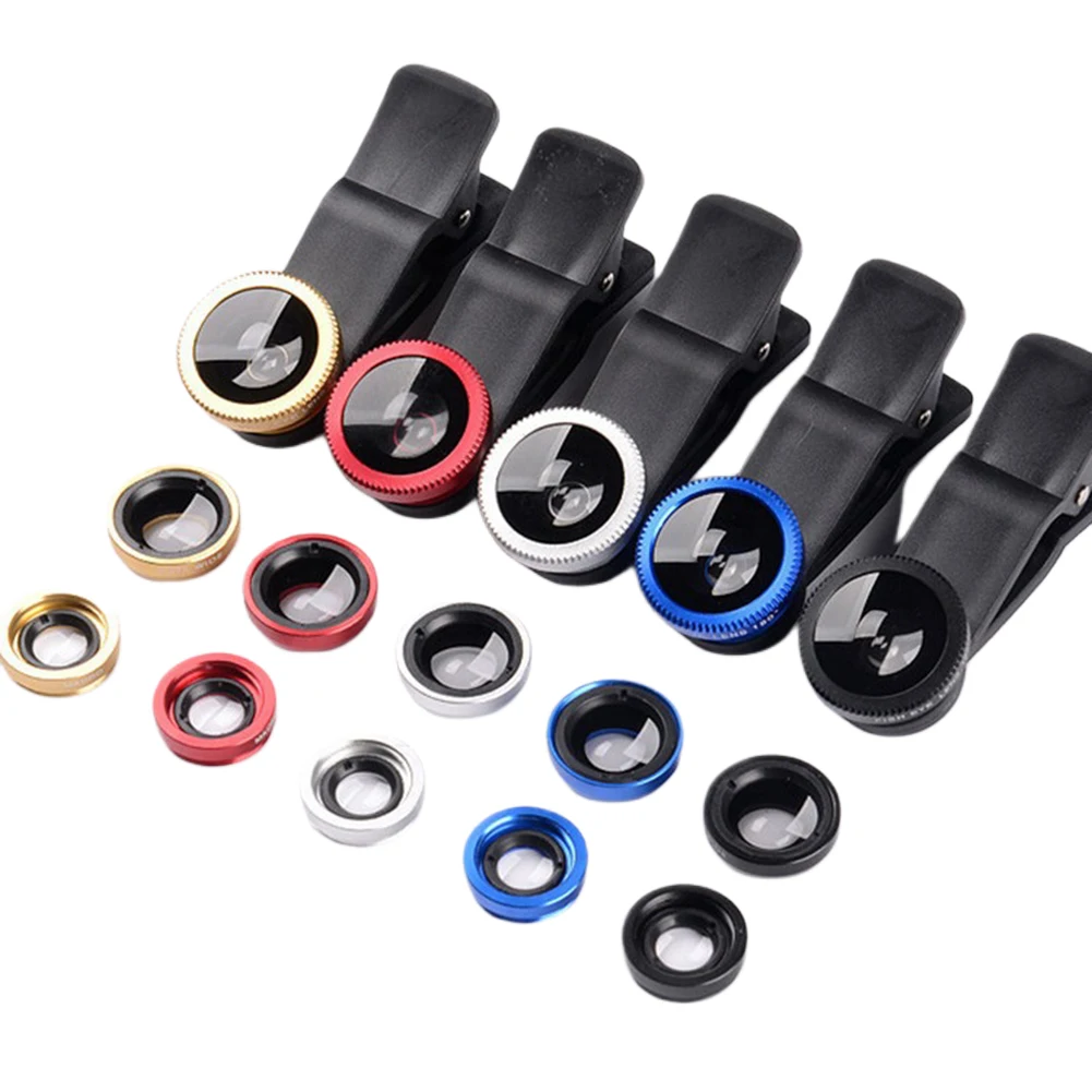 Lensa Ponsel 3 in 1 Clip On 180 °   Lensa Mata Ikan+0.67X Sudut Lebar+ Lensa Makro Klip Kit Lensa Kamera untuk Smartphone