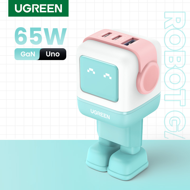  UGREEN 65W GaN Charger Robot Design Quick Charge 4.0 3.0 PPS For Macbook Laptop Tablet iPhone 15 14 13 Pro PD Fast USB Charger 