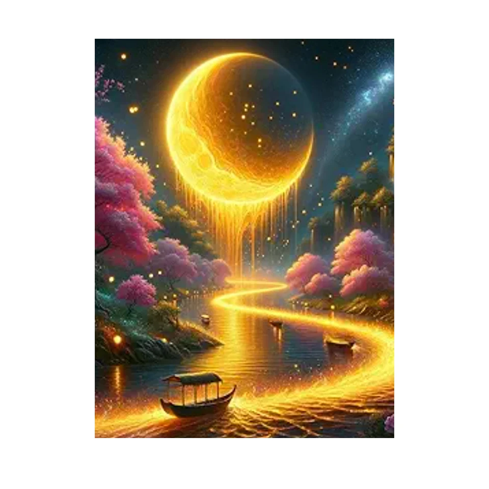 

5d Diamond Art Painting Moon Aurora Landscape Mosaic Embroidery Cross Stitch Set Full Round Rhinestone Diy Home Decoration Gift