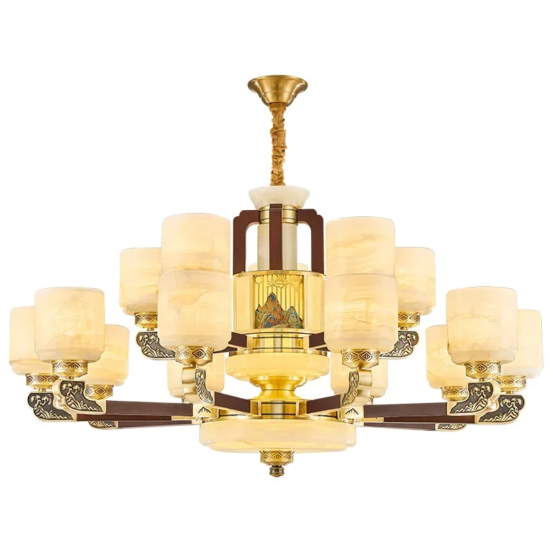 

All copper and jade chandeliers, new Chinese style living rooms, villas, hotels, lobby solid wood lamps