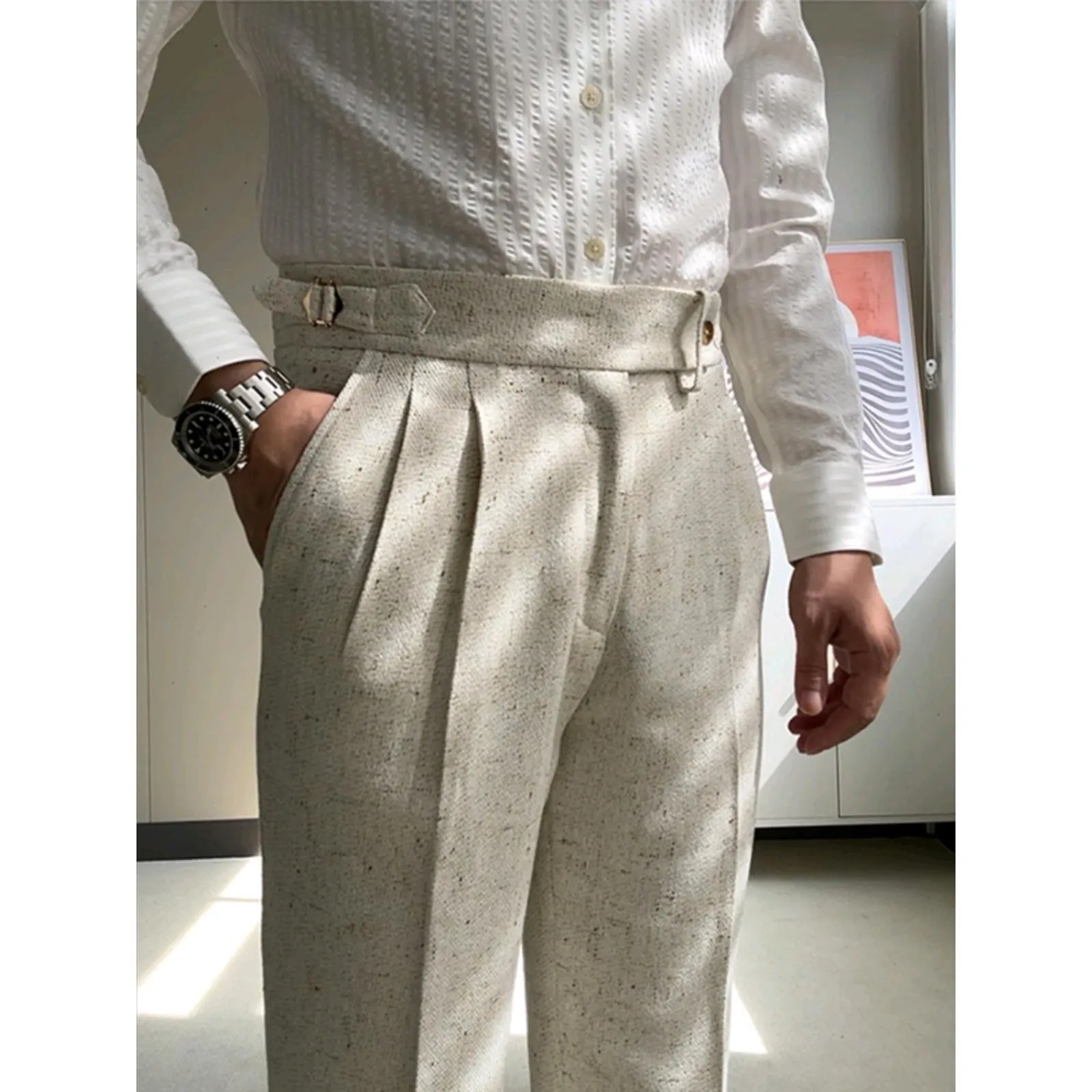 Men's Apricot Solid Color Simple Basic Casual Daily Trendy Straight Slim Suit Trousers Male Spring Autumn Fashion Pants Clothes