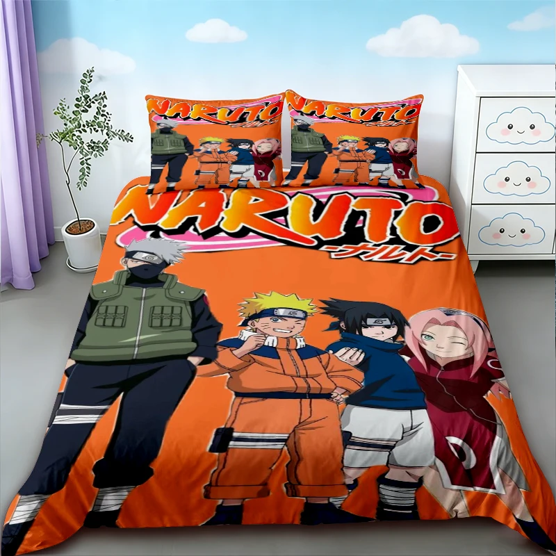 Duvet Cover Anime Uzumaki Naruto Bedding Set Pillowcase Bedclothes Suit Single Double Quilt Cover Bedspead Bedroom Boys Bests