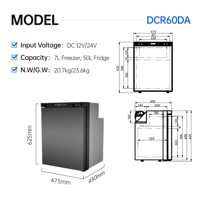 57 Litres Aluminum 12V Fridge RV Refrigerator Upright Freezer Box for Camper Van Motorhome Marine Outdoor Travel Cooling Pro - view 2