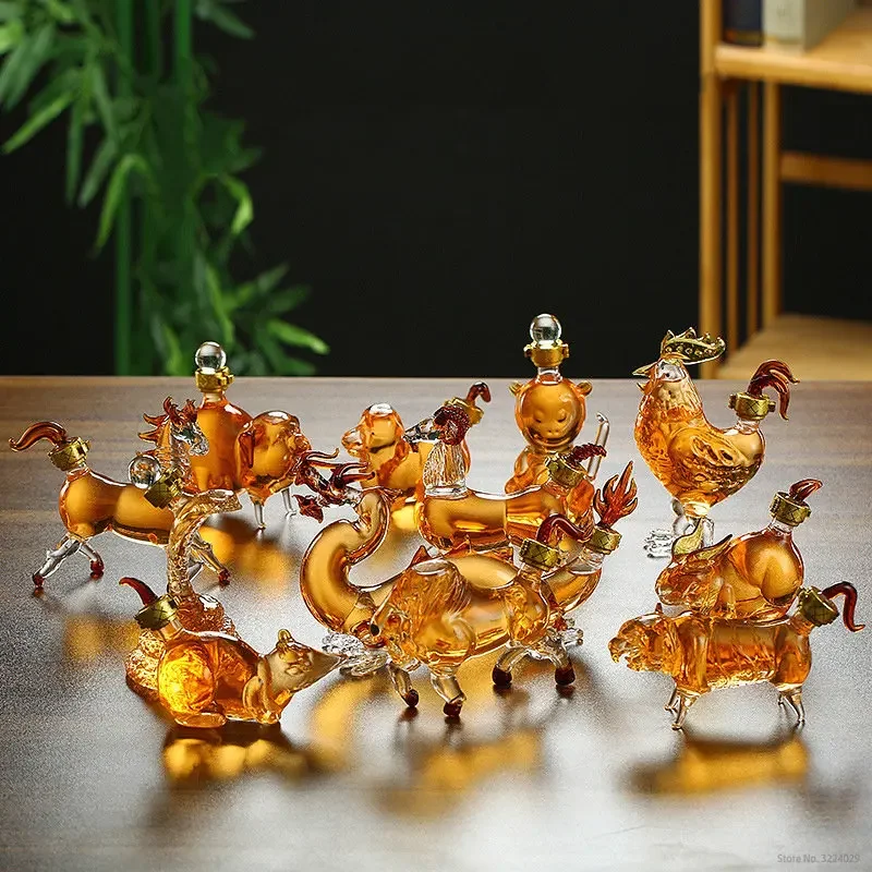 lead-free whiskey decanter  Chinese zodiac shaped design  barware wine glass bottle for Liquor Scotch Bourbon