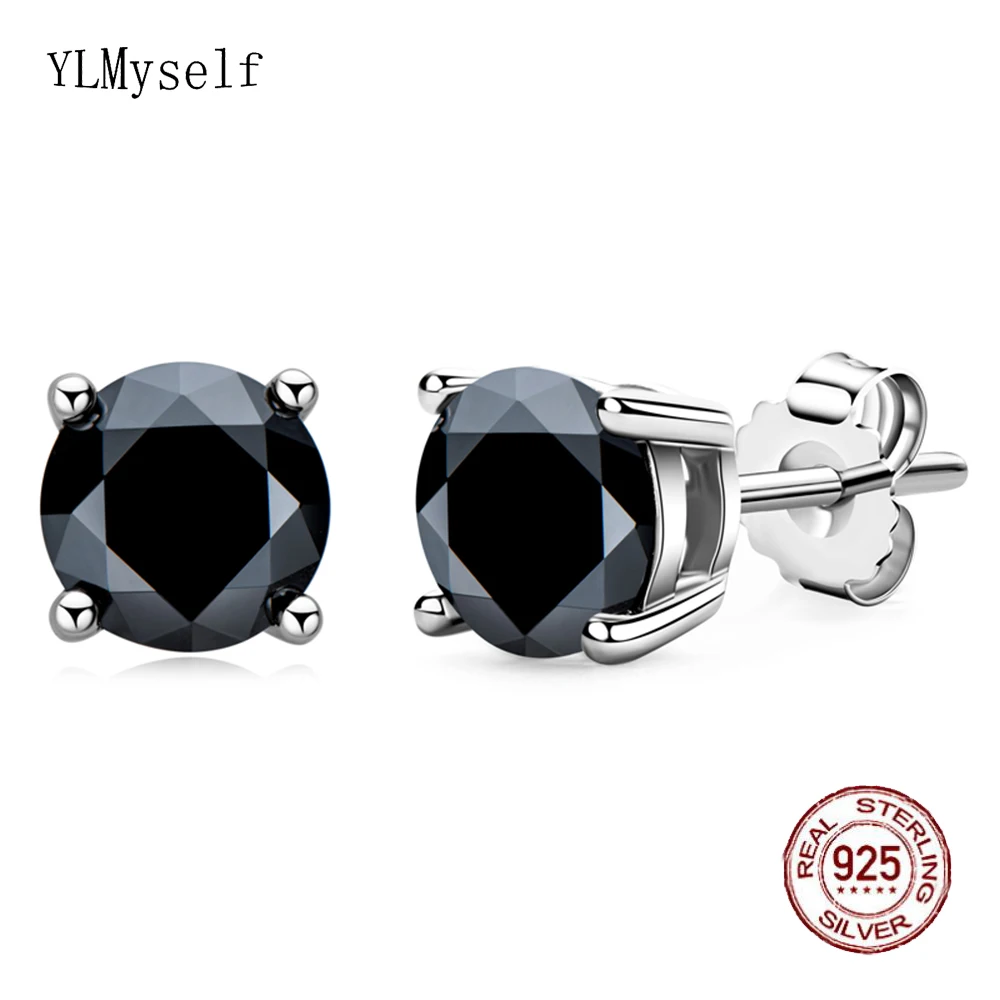 

Real 1 Carat Black Moissanite (6.5 mm Round) Diamond Stud Earrings for Men/Women Solid 100% 925 Sterling Silver Jewelry