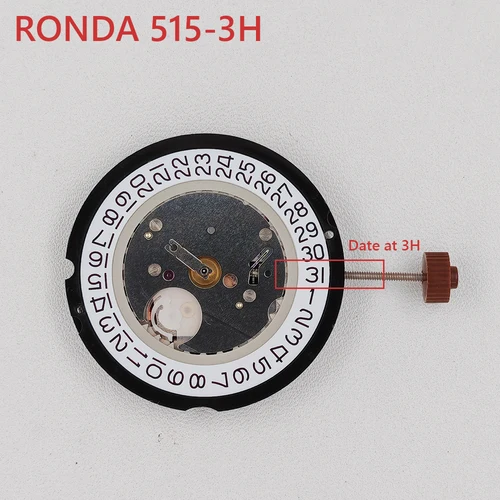 Movimiento de cuarzo genuino Ronda 515 Mecanismo con pilas Fecha a las 3:00 Mod Movimiento de cuarzo de 3 manecillas 515-3H
