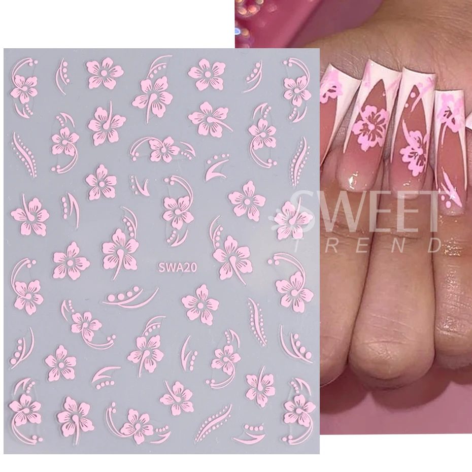 Adesivo per unghie fiore pizzo 3D Bianco Rosa Rosa Rosso Giallo Y2K Petalo floreale Gel Polish Decal Slider Decorazione manicure romantica fai da te