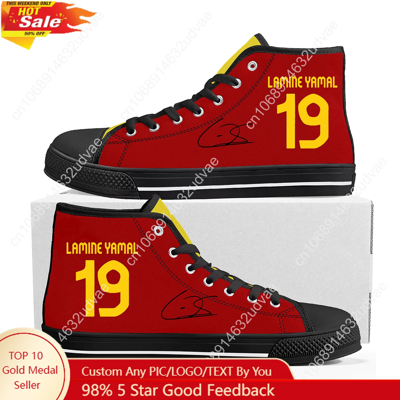 

Yamal No.10 High Top Shoes Men Women Canvas Sneaker Spain Soccer Star High Quality Sneakers Couple Footwear Custom Shoe Black