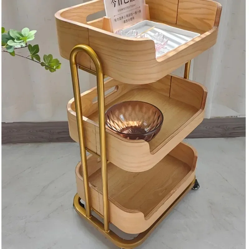 Light Luxury Beauty Storage Rack Solid Wood Multi-layer Tool Convenient Trolley Practical Aesthetic Trolley