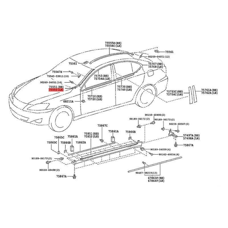 Moldeado de pilar de parabrisas de coche con Kit de Clips para Lexus IS F IS200D IS250 IS300 IS350 06-13, Tira protectora exterior, 1 par