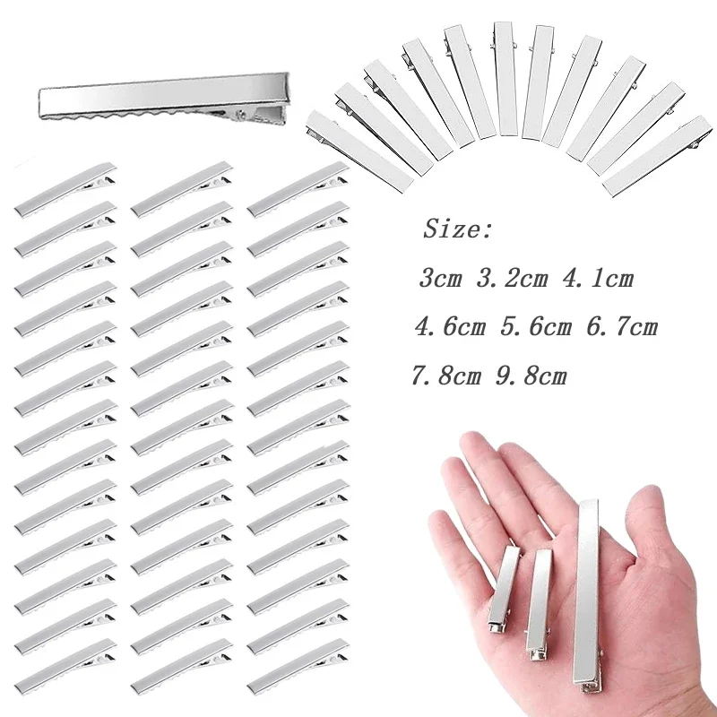 100Pcs Silver Metal Alligator Hair Clip DIY Single Prong Jewelry Headgear Bases Hair Styling Tools For Hair Salon barber shop