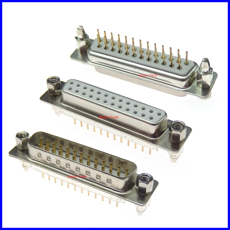 2PCS DB25pin straight 180degree male/female plug D-sub PCB mounting connector DP25  serial port harpoon with fixed screw