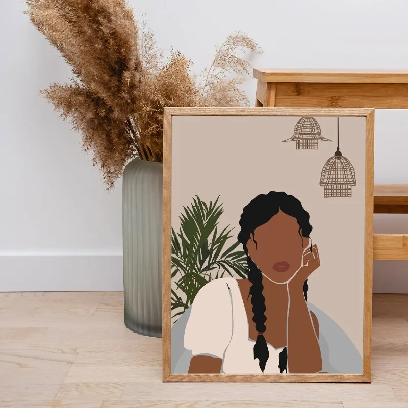 مجردة امرأة سوداء صورة المشارك فتاة الموضة الأمريكية الأفريقية قماش اللوحة بوهو جدار الفن لغرفة المعيشة ديكور المنزل #3