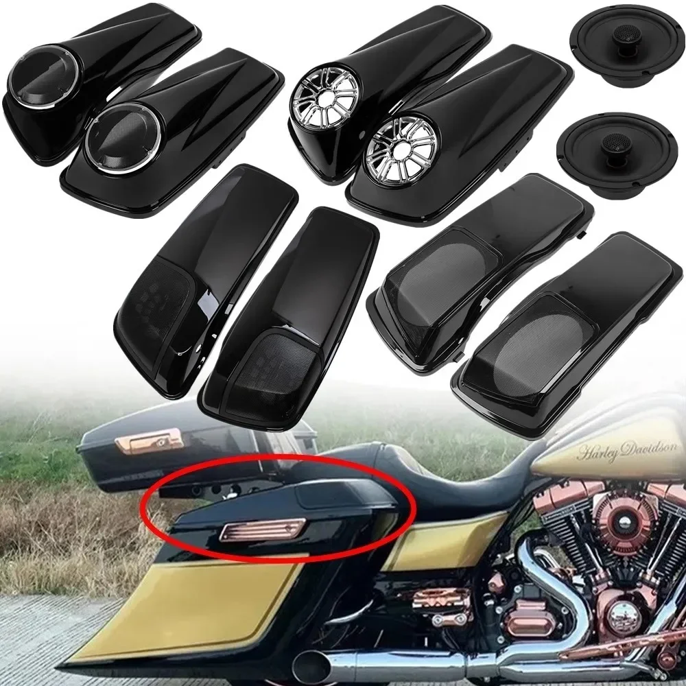 

Motorcycle Hard Saddlebag Speaker Lid Horn Grill Cover For Harley Touring Road King Road Street Electra Glide 93-13, 14-23