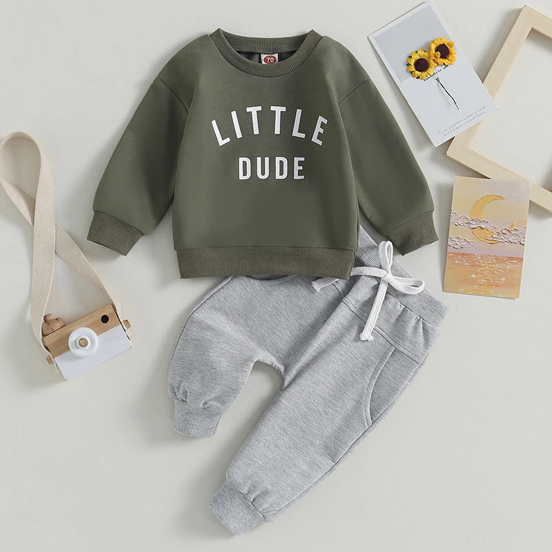 2Pcs Newborn Infant Baby Boy Clothes Toddler Letter Print Long Sleeve Sweatshirt Jogger Pants Set Casual Outfits