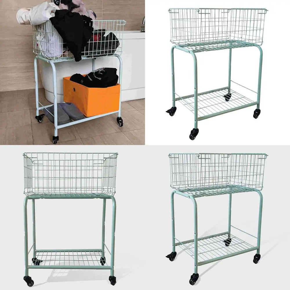 

29 Inch Foldable Laundry Cart with Large Capacity, Mint Hamper Basket for Bedroom and Closet Storage, Ideal for Home and Dorm Us