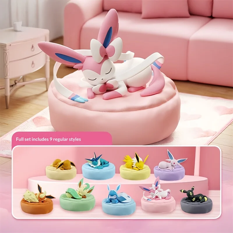 新しい本物のイーブイ睡眠姿勢シリーズミステリーボックスヴァポリオンアニメフィギュアシルベオンエスペオンアンブレオン商品おもちゃギフト