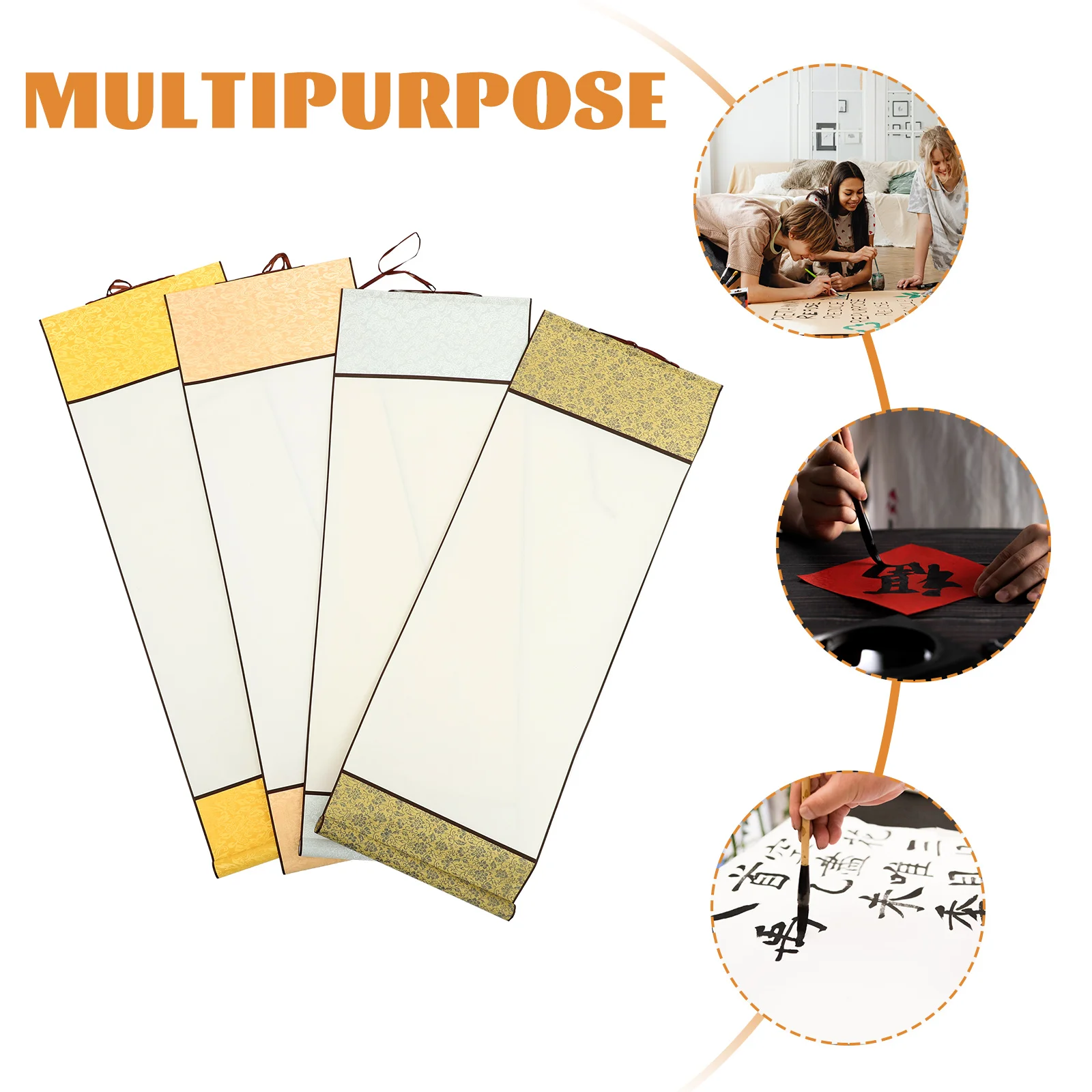 

4 Pcs Blank Scroll Rice Paper Hanging Calligraphy Chinese Painting Xuan Silk Cloth