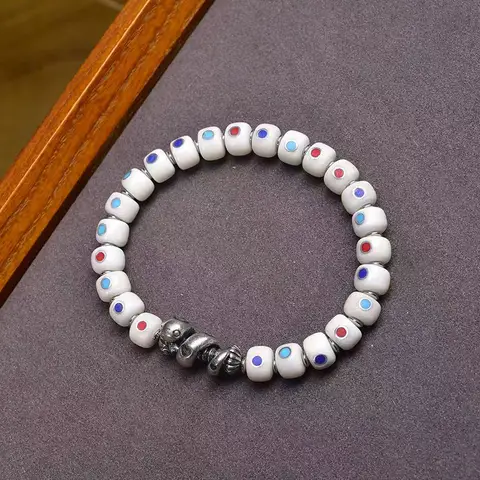 티베트 반환 뼈 Duobao 상감 비즈 단일 랩 의사 인삼 실버 레드 마노 액세서리 팔찌