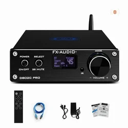 FX-Audio-D802CPRO Amplificador de áudio digital completo, QCC3034, Bluetooth 5.0, APTX, 24Bit, 192KHz, potência 80W x 2, DC 32V, adaptador 5A, opção, 2023