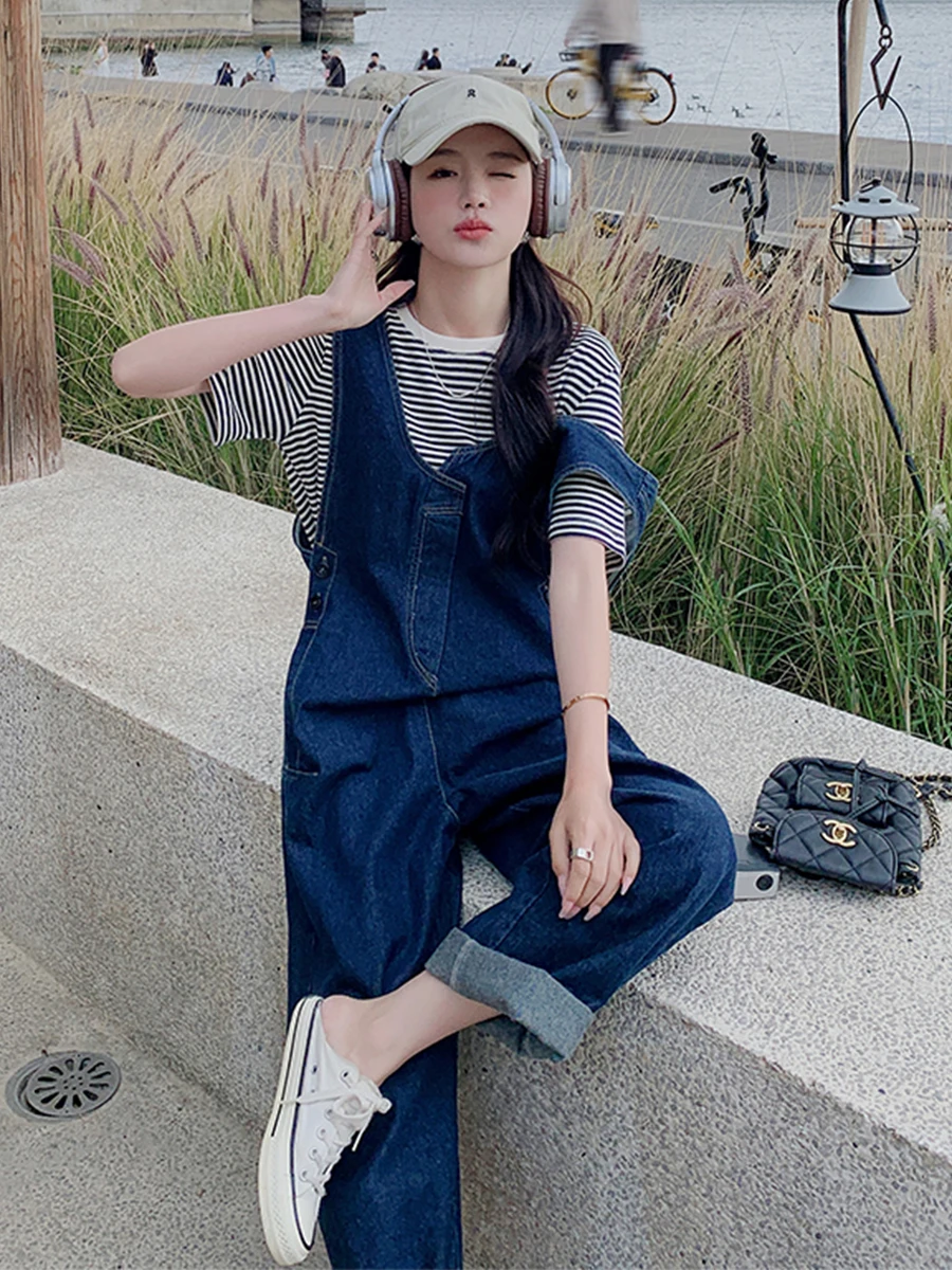 

Fashionable Denim Overalls Set Women's Summer 2023 New Design Sensation Small Crowd Two-piece Cotton Blend Spring Autumn