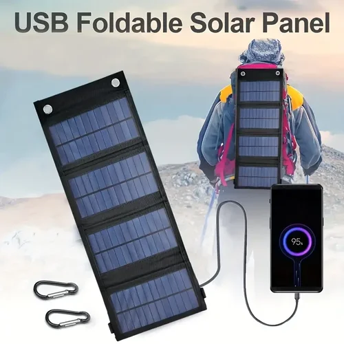 Panel Solar plegable USB portátil, paneles solares plegables para viaje, banco de carga para teléfono móvil, linterna, ventilador, bolsa para teléfono móvil