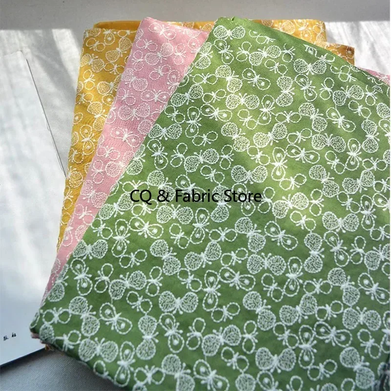 

Cotton Linen Butterfly Embroidery Fabric Handmade DIY Tablecloth Curtains Bags Pillow Home Decoration Materials By The Meter