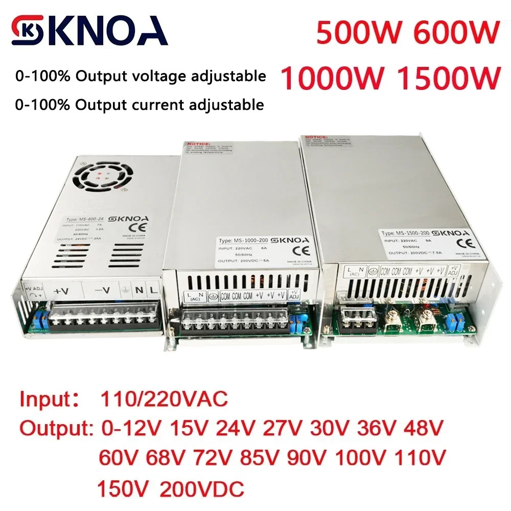 Adjustable 500W 600W 1000W 1500W Power Supply 0-12V 15V 24V 36V 48V 60V 72V 85V 90V 110V 150V 200V 110/220V Ac To Dc Smps