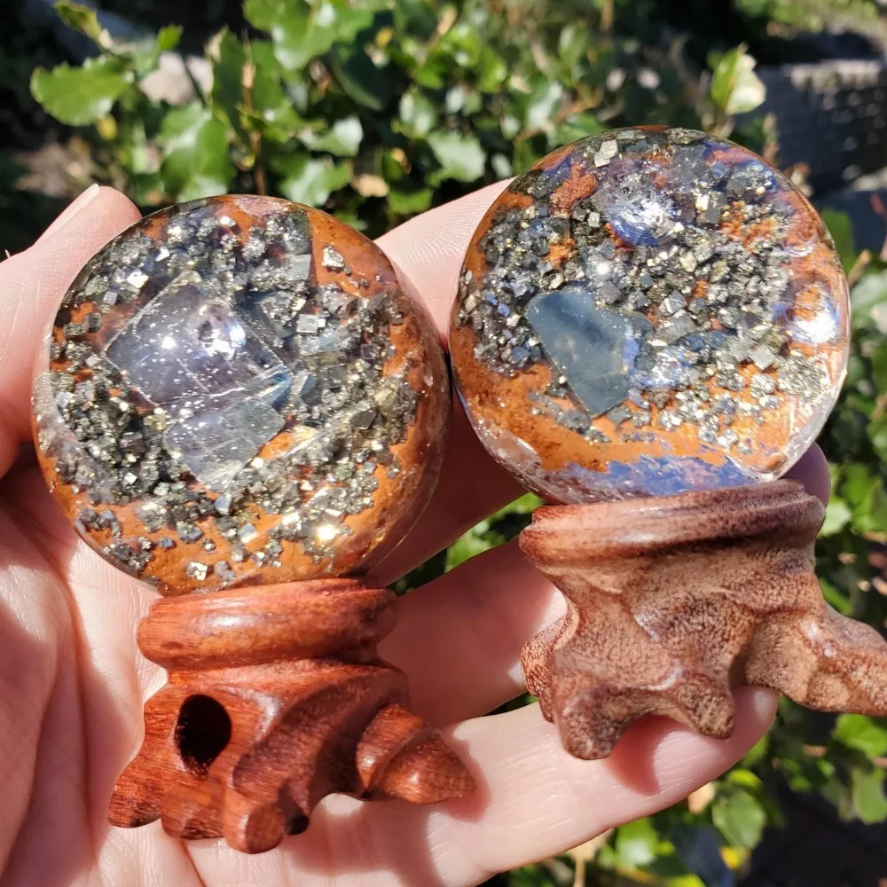 Artificial Garden Quartz Sphere with Pyrite, Crystal Quartz Ball, Desk Ornament, Perfect Gifts for Graduation, Mother's Day