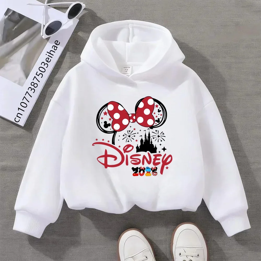 

Детская верхняя одежда с карикатурой Kawaii, одежда для отпуска, толстовка с капюшоном и Минни Маус для девочек и мальчиков, модный Диснейленд, путешествия, мультфильмы 2026 Disney