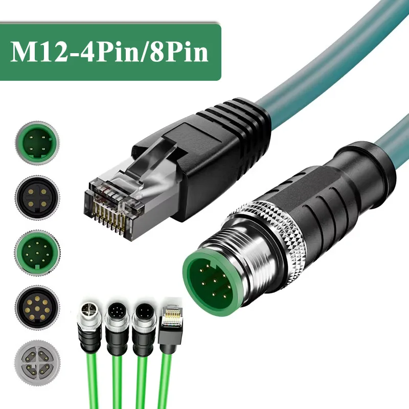 

M12 to RJ45 A/D/X-code Double Shielded High Flexible Network Cable 4pin 8 Pin Aviation Drag Chain Line Industry Camera Connector