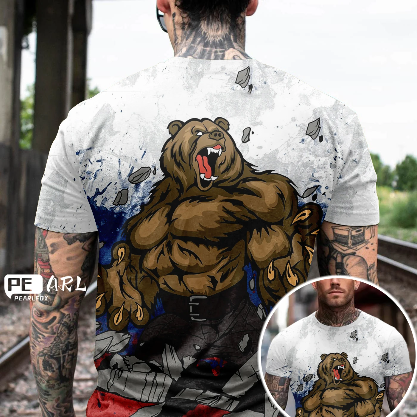 

Fashion Russia Bear 3D Print Men's T-shirts Summer Round Neck Russian Flag Short Sleeve Men's Clothing Streetwear Oversized Tops