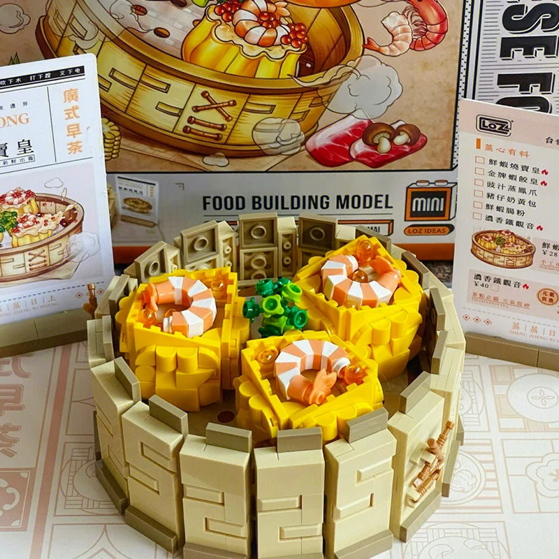 Creative Cantonese Morning Tea Snack Mini Building Block MOC Delicious Food Sets Assemble Bricks Toys Gifts For Girls Childrens