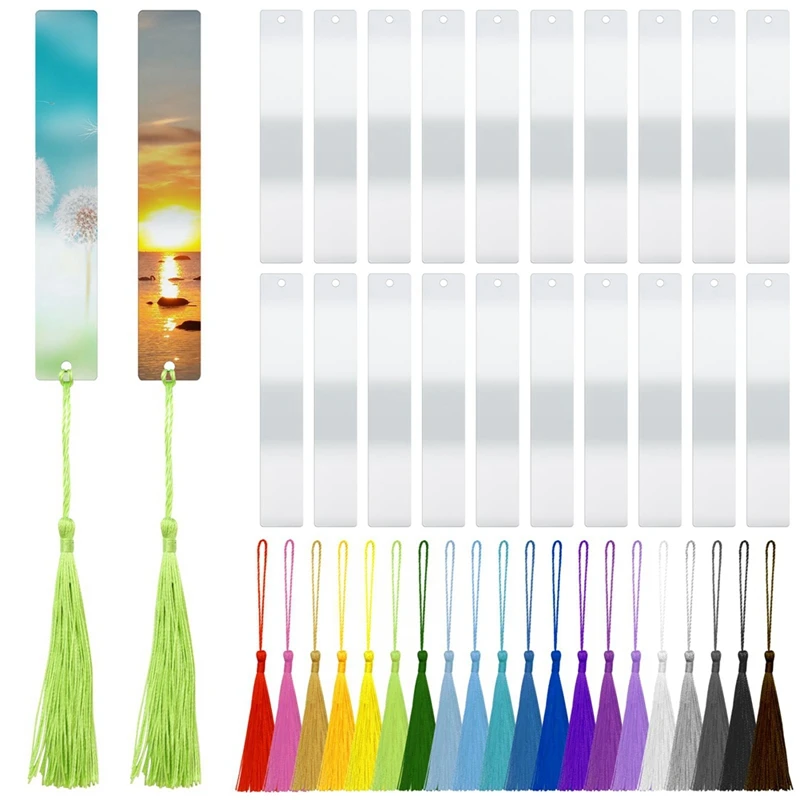 

40 PCS Sublimation Bookmark Personalized Bookmarks Blank Heat Transfer Aluminum Metal Bookmarks And Tassels