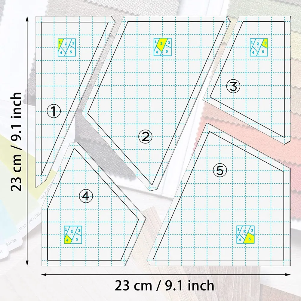 5 Pieces Quilting Template Set Sewing Machine Ruler DIY Hand Patchwork Quilting Ruler Quilt Templates Square Templates