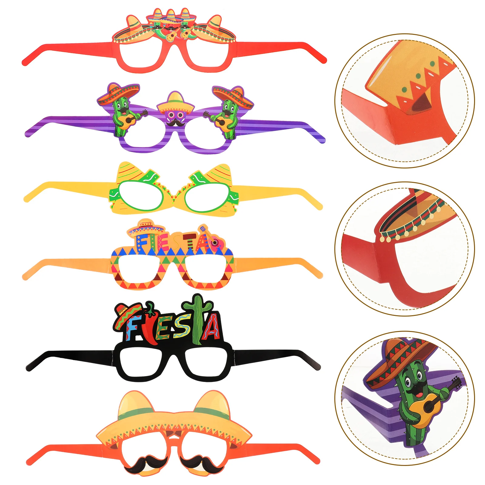 

12 Pcs Mexican Paper Glasses Party Props Decoration Costume Fiesta Funny Eyeglasses