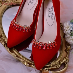 YouLaPan HX39 Red Rhinestone Removable Shoe Clips Wedding Shoes Buckle Women Shoes Accessories Charm Bridal Crystal Decorations