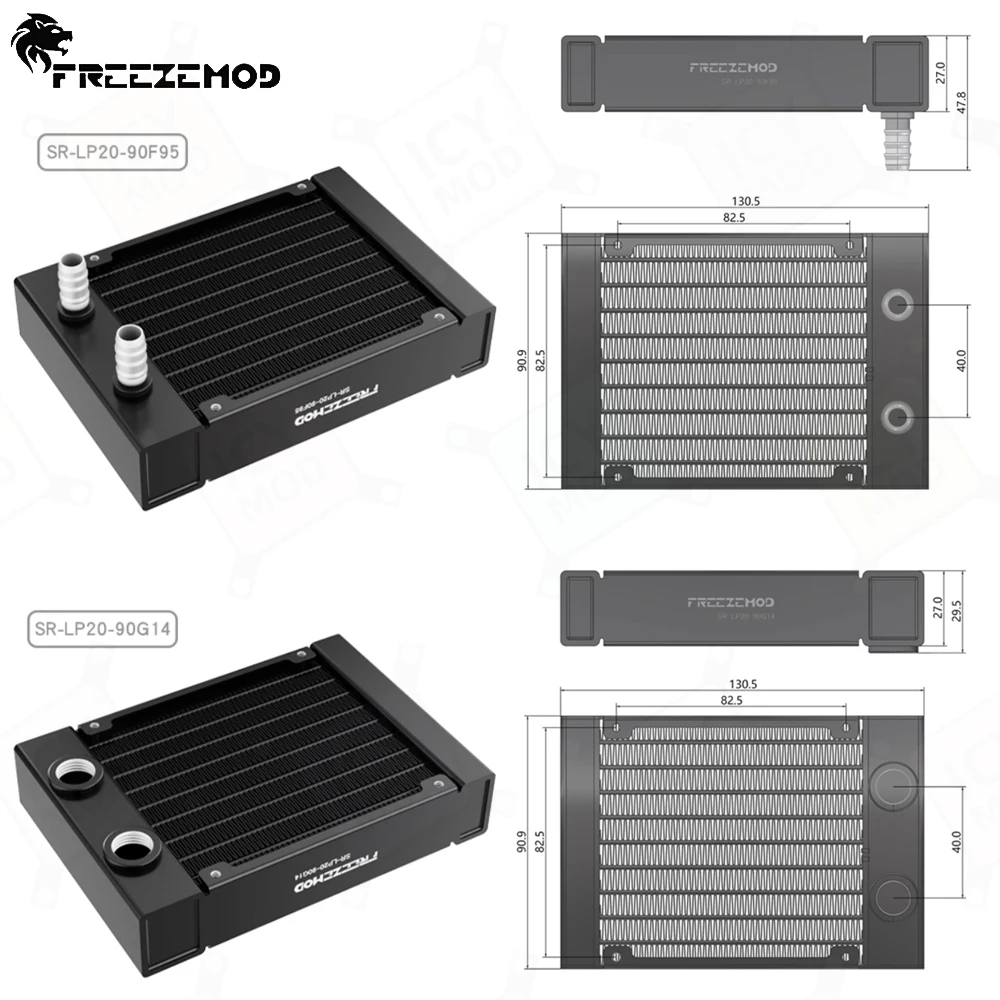 FREEZEMOD 9cm Radiator Aluminum 20mm Thick Fin 9 Pipe Supports 90mm Fans PC Case Drone Water Cooling Heat Dissipation SR-LP20-90