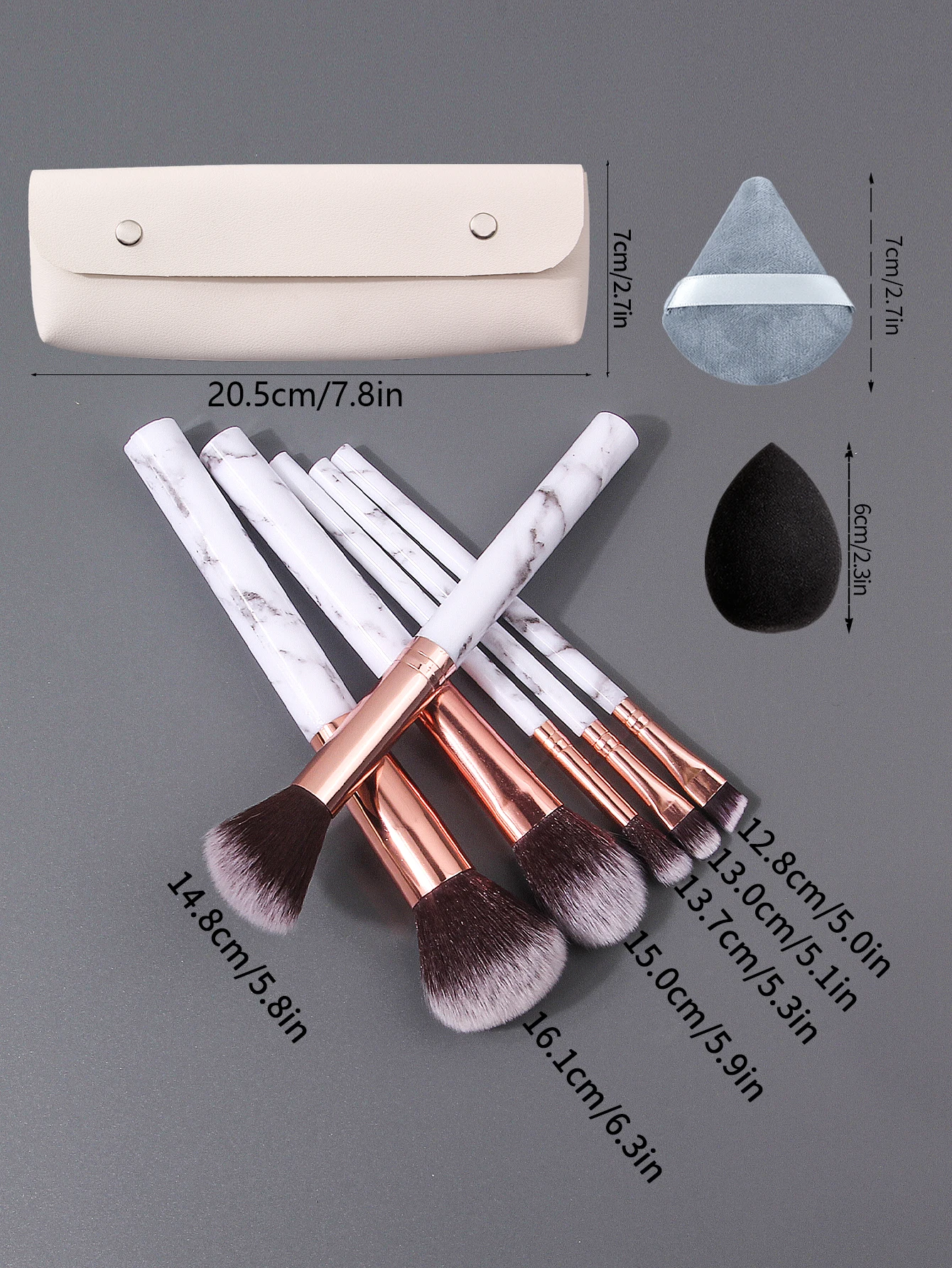 Conjunto de pincéis de maquiagem facial multifuncional, 9 peças + esponja de maquiagem macia, sopro de pó triangular + bolsa de armazenamento simples