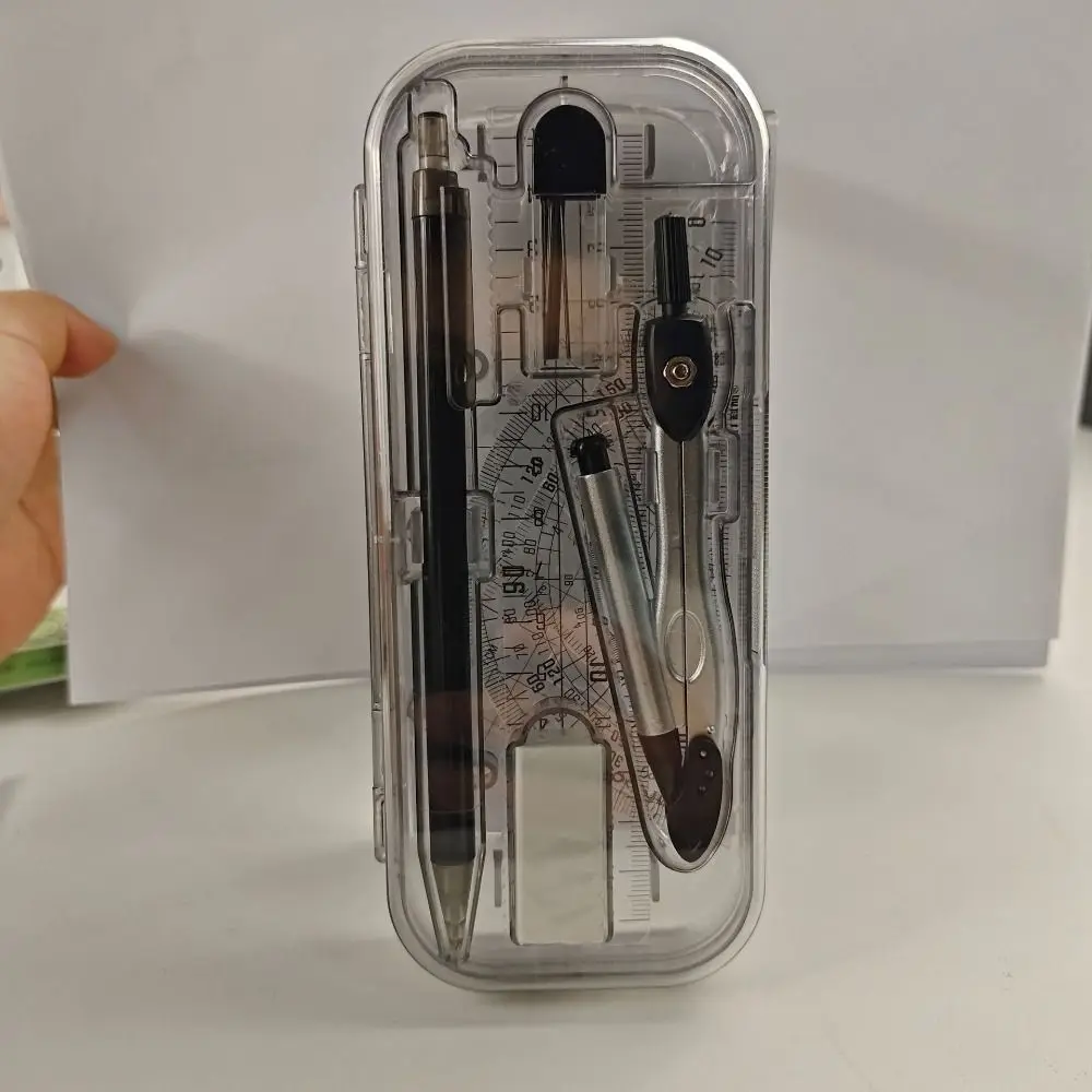8PCS/Set Plastic Ruler Compasses Set Eraser Mechanical Pencil Measuring Ruler Set Square Straight Ruler Protractor Students
