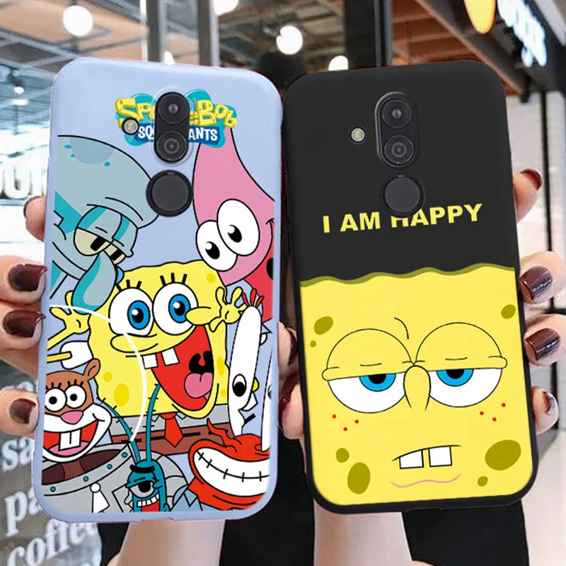 Funny Cartoon SpongeBob SquarePants Phone Case for Huawei Mate 20 Lite Cute Patrick Star Squidward Tentacles Silicone Soft Cover