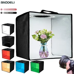 Caja de luz para estudio fotográfico, Kit de tienda de tiro con brillo ajustable de 30cm y 12 pulgadas, con 120 luces LED, 6 telones de fondo, artículos pequeños