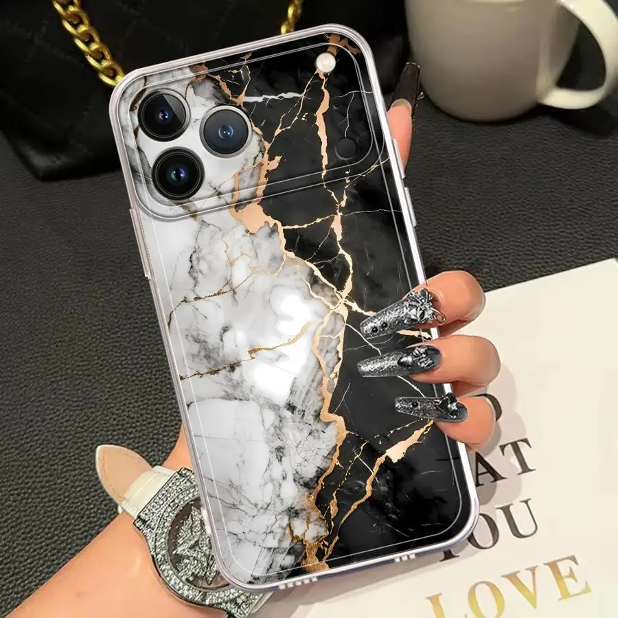 حافظة لهاتف آيفون 13 12 11 Pro MAX 16e XR 12 Mini 17 Air 7 8 16 15 14 Plus Marble