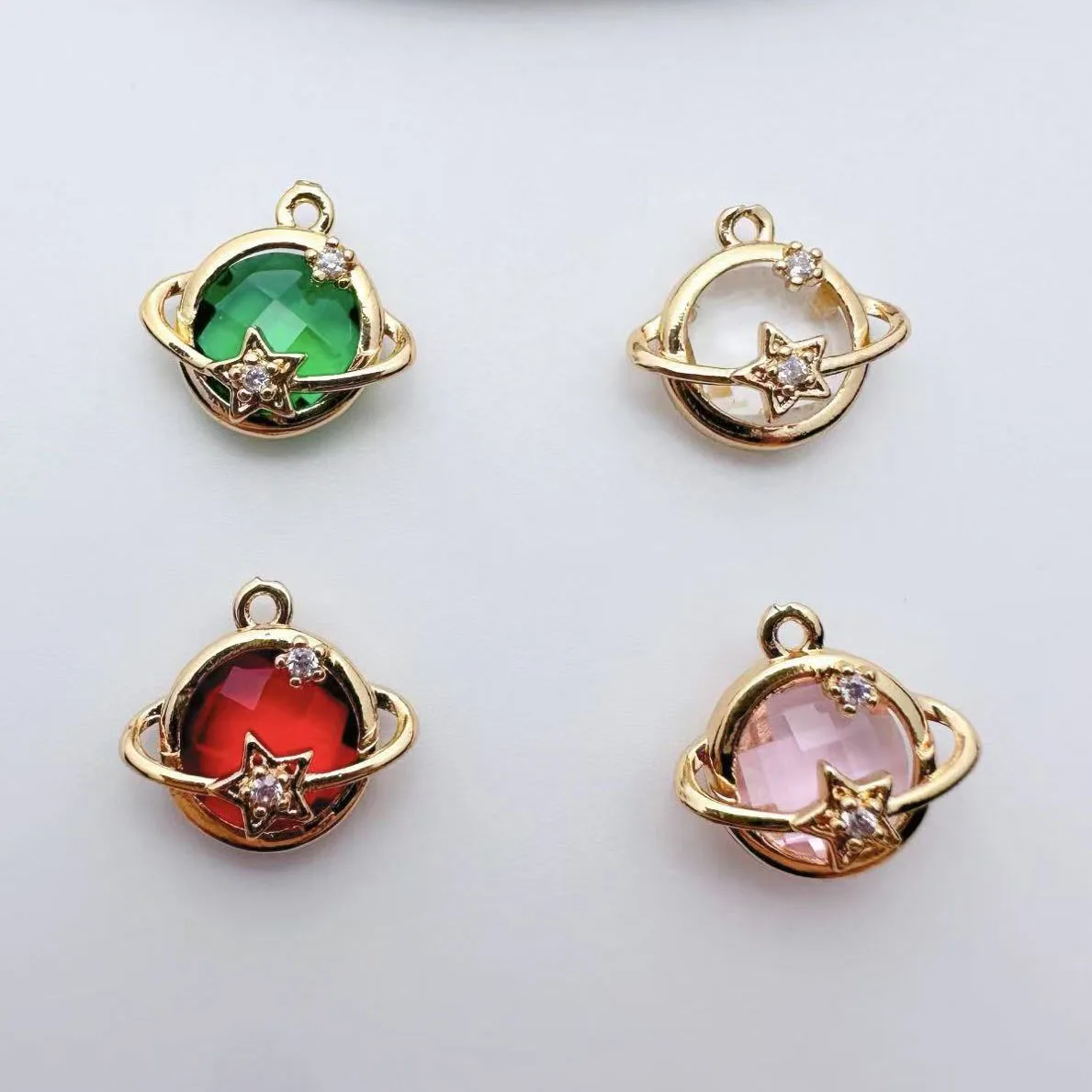 20pcs/ Bag Copper Gold Plated Zircon Starry Sky Series Star Pendant DIY Earrings Bracelet Necklace Accessories