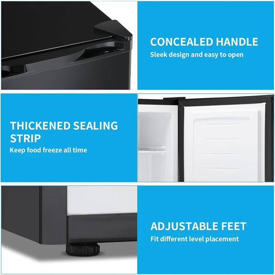2,1 pés cúbicos pequeno congelador vertical compacto mini freezer com prateleiras removíveis termostato ajustável dobradiça de porta reversível silencioso o