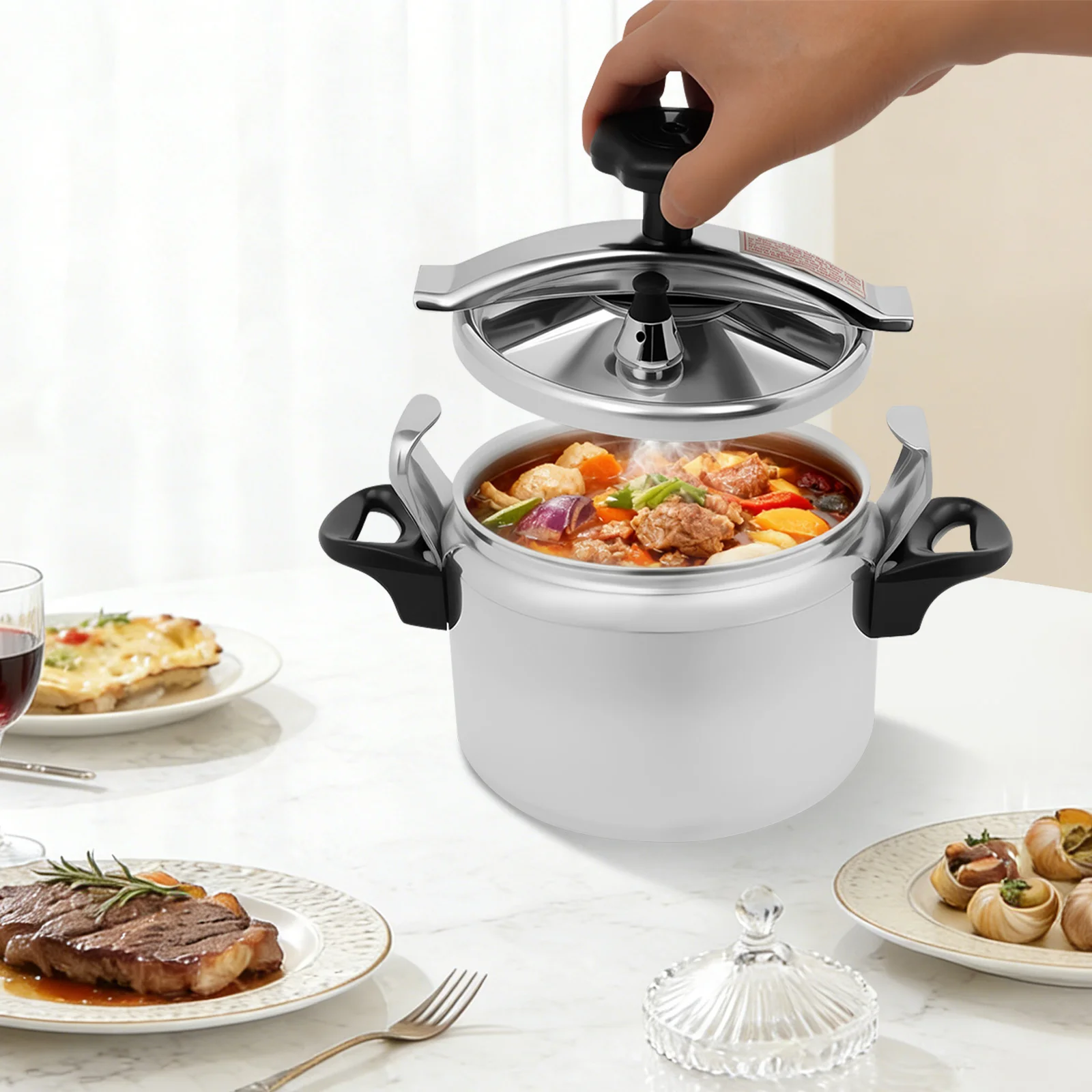 Olla a Presión de Aluminio Grande de 32 Qt, 35 kPa, Multifuncional, con Bloqueo de Seguridad a Prueba de Explosiones, para Uso Doméstico y Comercial