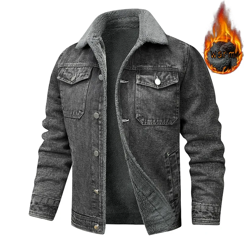 New Winter Men Fleece Warm Denim Jackets High Quality Male Multiple pockets Jeans Coats New Fashion Man Casaul Denim Coats 5XL