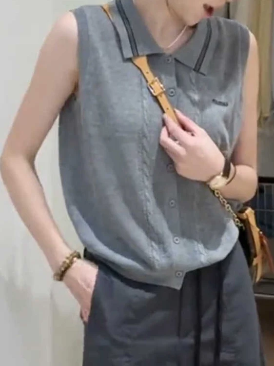 

Korean Sle ay Knitted Ice Silk Svel irt T-irt Women's oulder Unique Beautiful Turn-down Collar Top