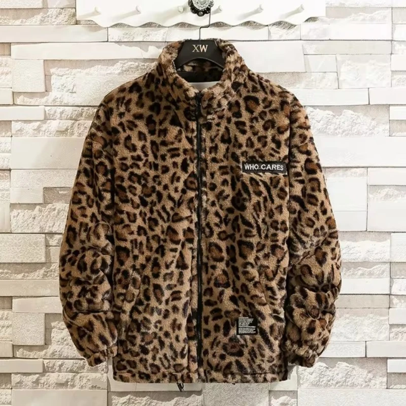 Leopard Print Jacket 2024 Winter New Item Warm Thick Men Women Cotton Padded Hooded Jacket Loose Solid Casual Fashion Streetwear